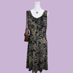 y2k black beige boho whimsygoth grunge cowl neck midi dress